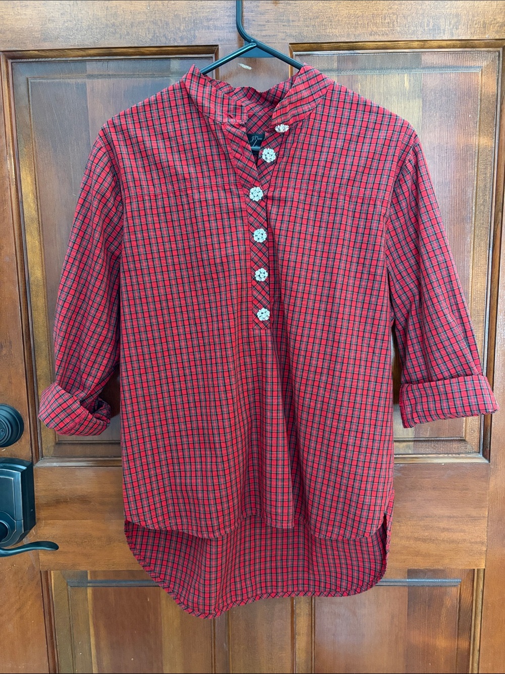 J. Crew Red Plaid Button-Front Tunic